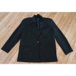 Karen Scott 8 Petite Womens Long Sleeve Black Blazer Jacket Front Pockets Button